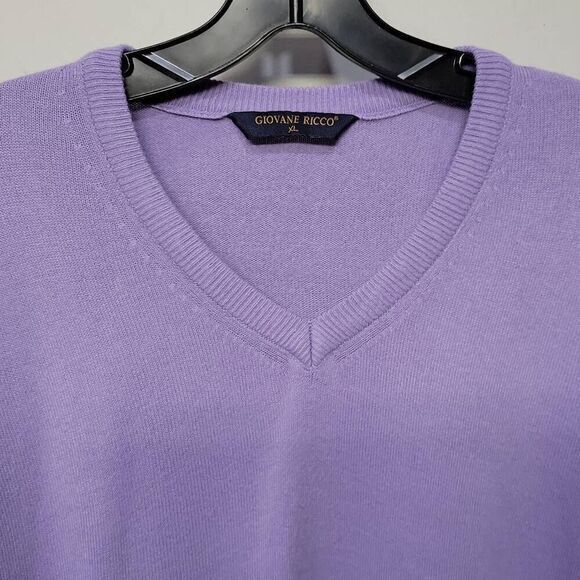 Giovane Ricco Sweater Size XL Purple V Neck Luxury Cashmere Wool Blend Old Money - Picture 3 of 6